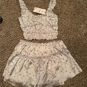 Zara Light Blue Floral Ruffle Top